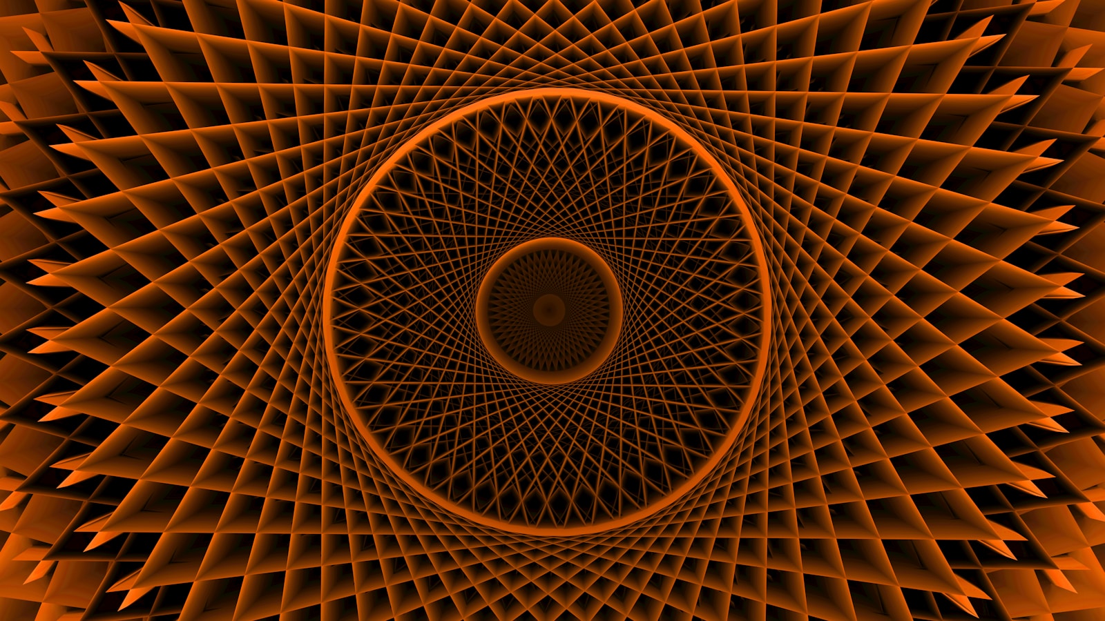 An orange spiral pattern creates an optical illusion.